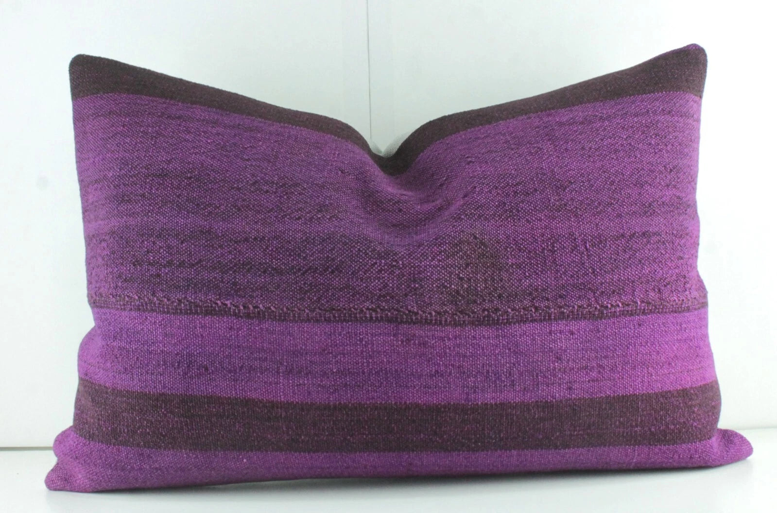 Decorative Turkish Kilim Lumbar Pillow Cover 16x23 Purple Kilim Sofa Cushion