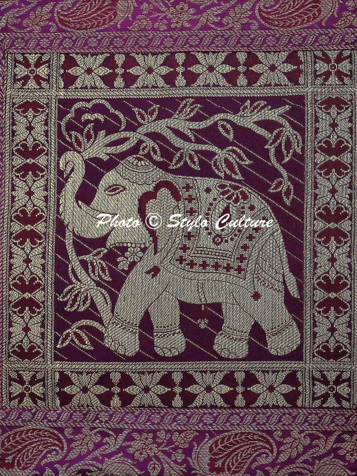 Handmade Brocade Square Cushion Cover Purple Elephant Sofa Pillow Cover