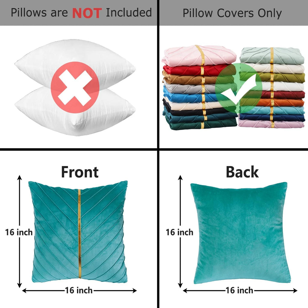 Tosleo Aqua Green Velvet Throw Pillow Covers 16X16 Inch Pack of 2 with Gold Leat