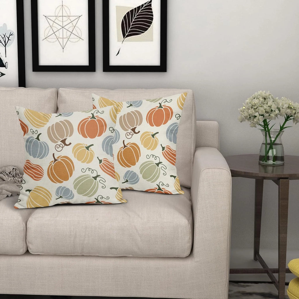 Fall Pillow Covers 20X20 Set of 2 Thanksgiving Themed Blue Yellow Orange Pumpkin