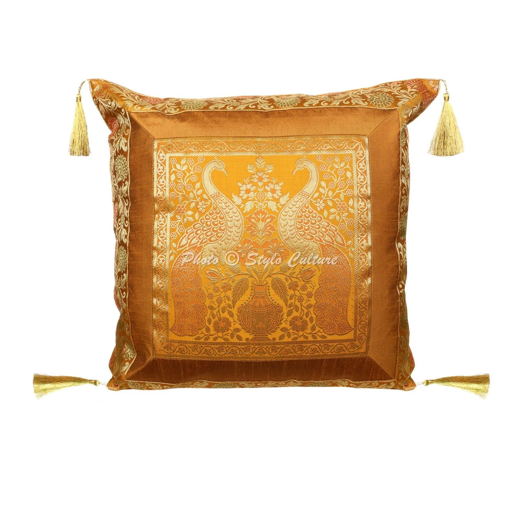 Brocade Jacquard Floor Pillows Cases Peacock Boho Room Decorative Cushion Cover