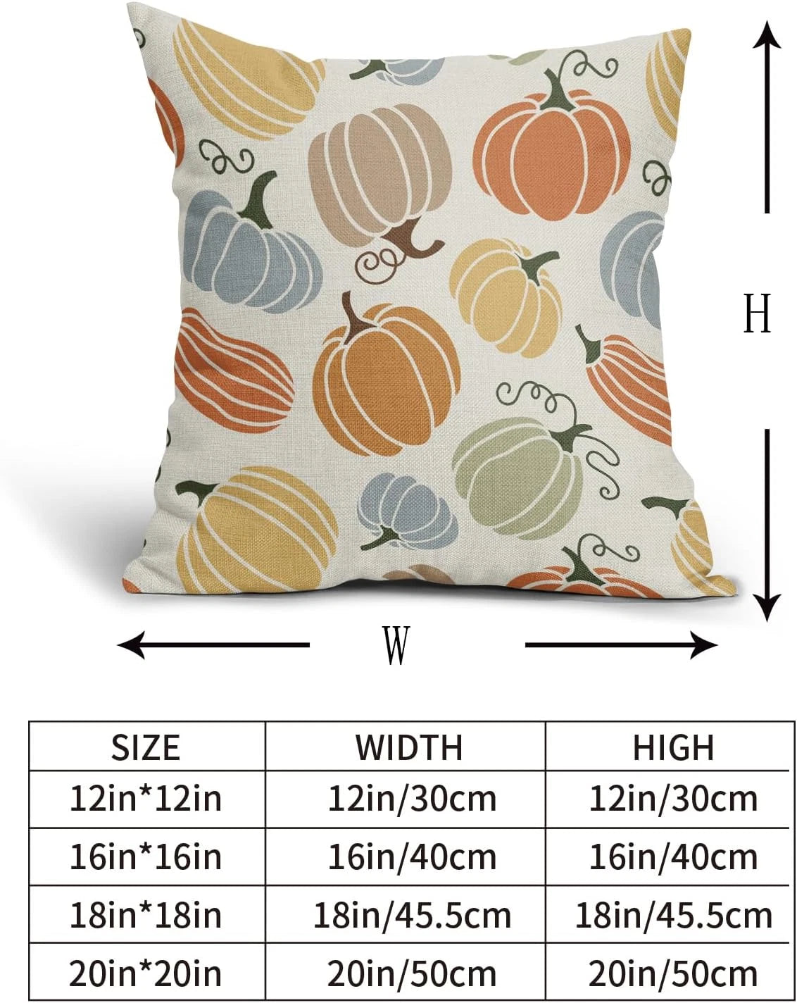 Fall Pillow Covers 20X20 Set of 2 Thanksgiving Themed Blue Yellow Orange Pumpkin