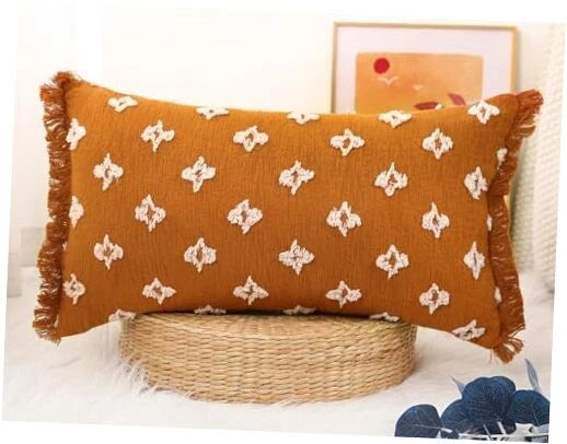 Boho Long Lumbar Pillow Cover 14x20 with 20" x 14" (Pack of 1) Rust Red
