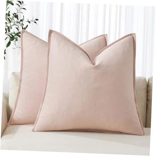 Decorative Linen Pillow Covers 18x18 Inch 18" x 18" (Pack of 2) 2 Light Pink
