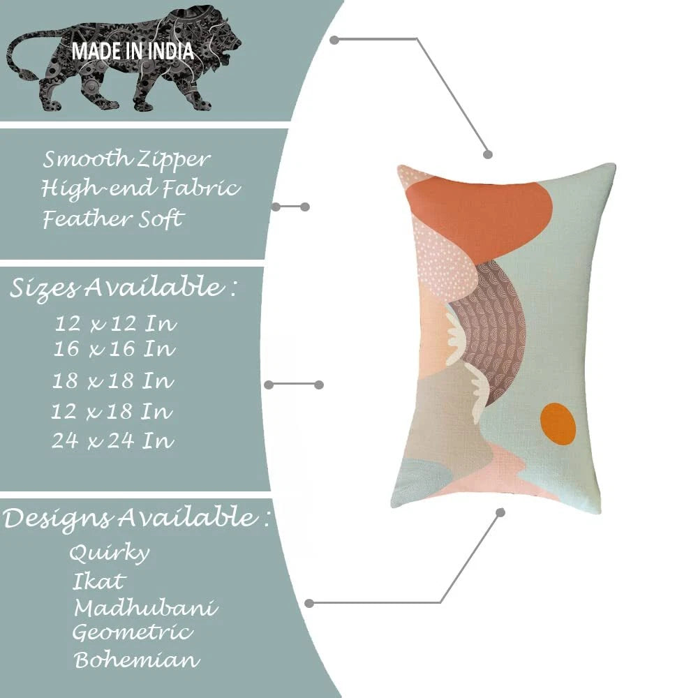 Printed Cotton Canvas Rectangular Cushion Covers, Set of 2 ( 12 x 18 Inches )