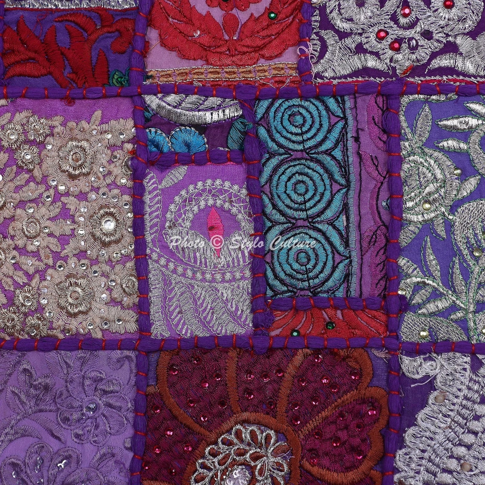Purple Cushion Cover Vintage Gypsy Patchwork Tribal Ethnic Hippie Pillow