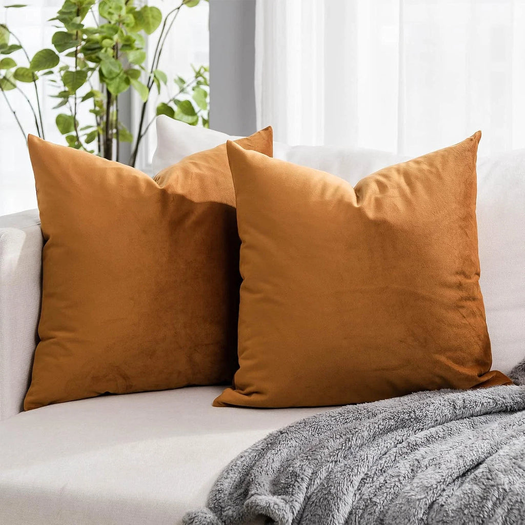 Burnt Orange Soft Velvet Throw Pillow Covers 18X18 Inch Set of 2 for Sofa Couch