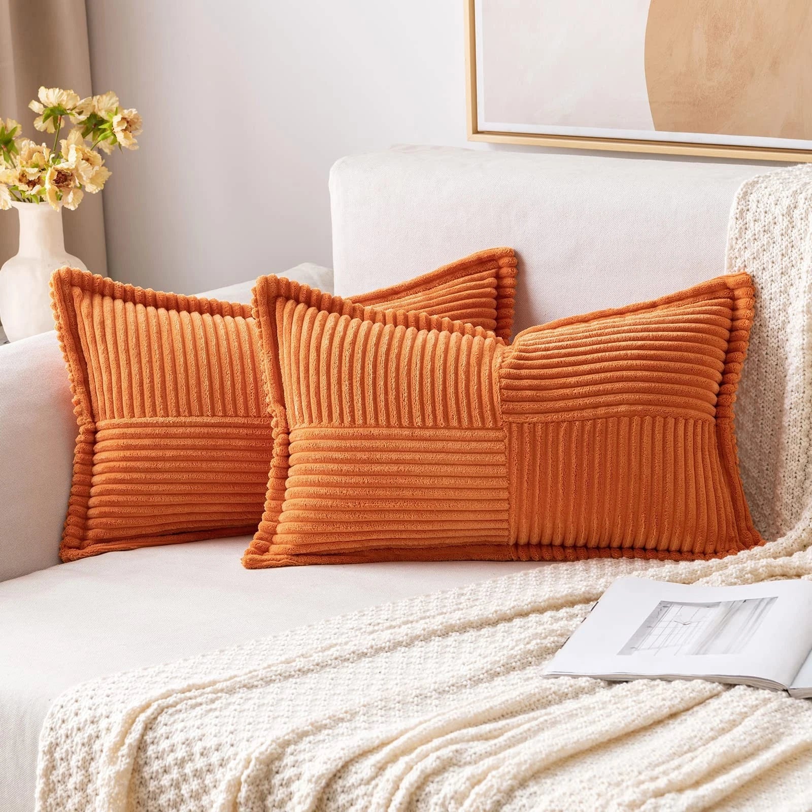 MIULEE Orange Fall Decorative Lumbar Throw Pillow Covers for Couch Bed Living...