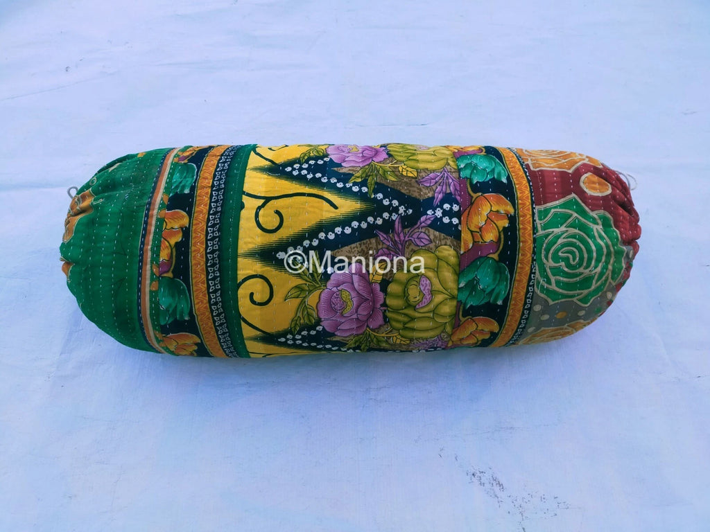 Assorated Floral Design Cushion Cover Kantha Quilt Cylinder Tubalor Bolster