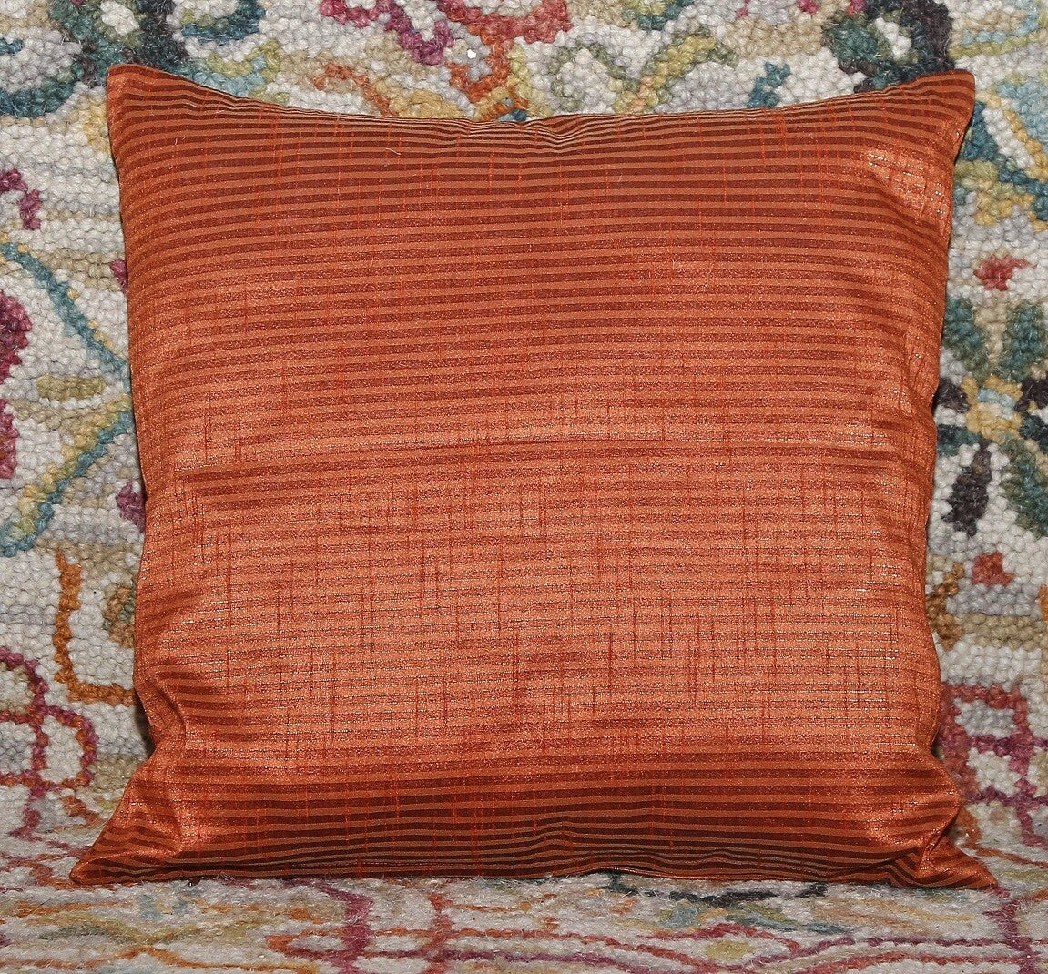 Ethnic 16 " Striped Indian Dupioni Brocade Silk Pillow/Cushion Cover Rusty Brown