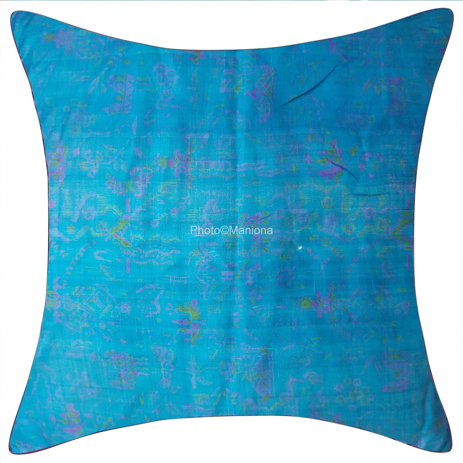 Set of 2 Indian Handmade Vintage silk Sari sky blue Cushion Cover -sofa/bed