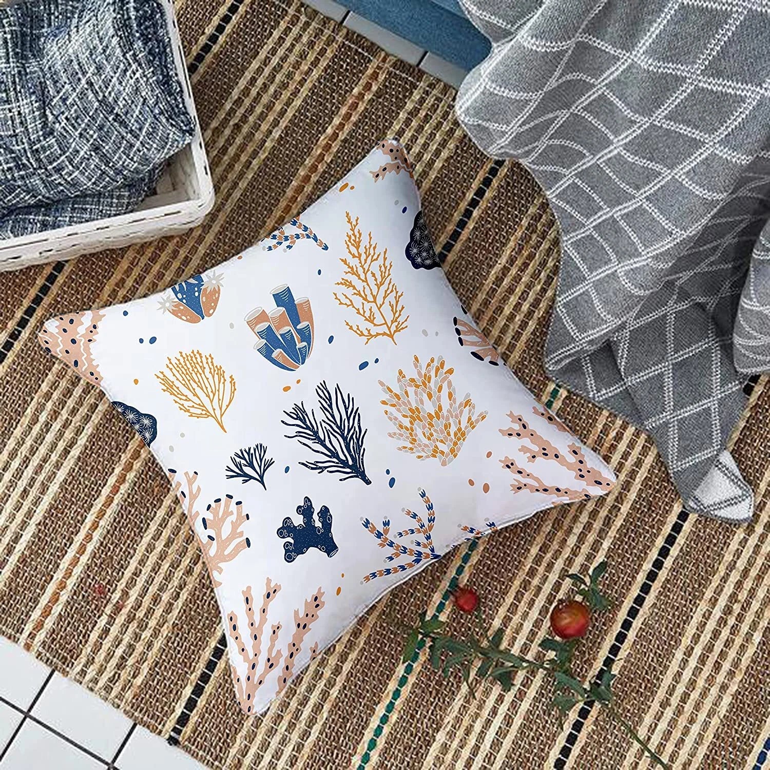Printed Cotton Canvas Cushion Covers, Set of 5 ( 16 x 16 Inches )