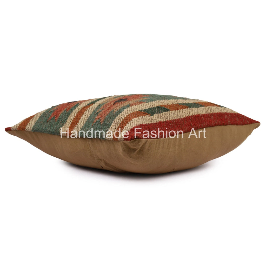 Handmade Kilim Jute Throw Cushion Cover Vintage Jute Rug Pillow Case 40x40 cm