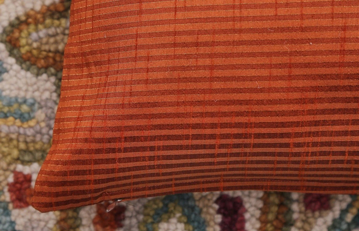 Ethnic 16 " Striped Indian Dupioni Brocade Silk Pillow/Cushion Cover Rusty Brown