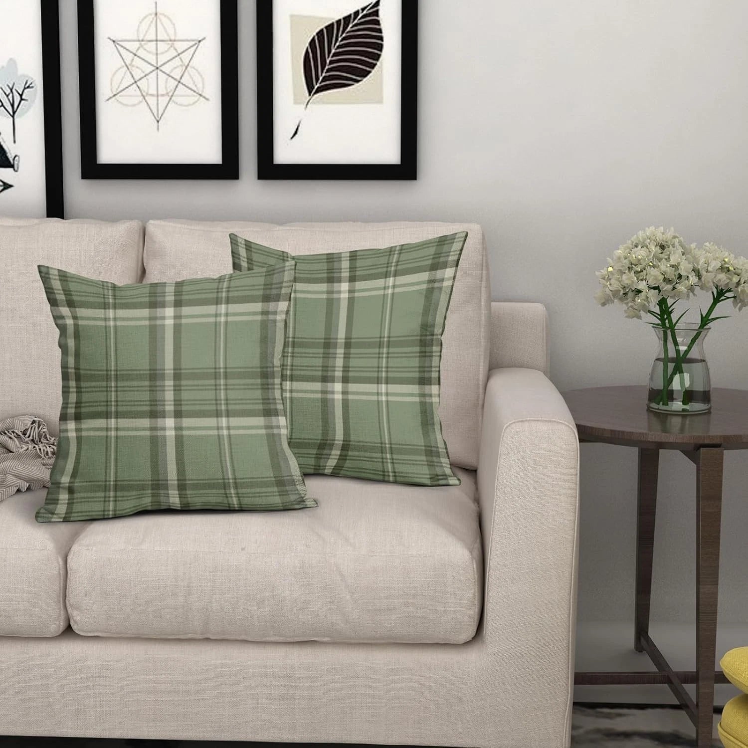 Sage Green Spring Plaid Pillow Covers 20X20 Set of 2 Buffalo Tartan Print Season