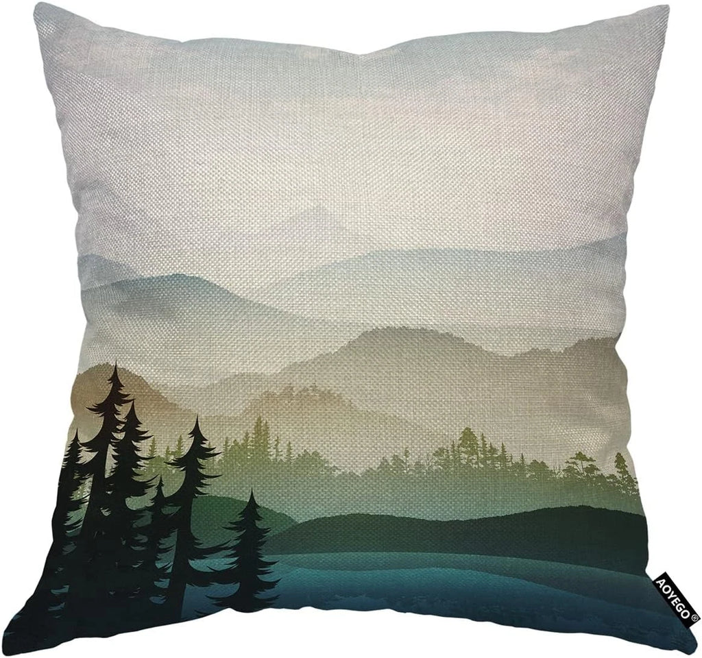AOYEGO Nature Landscape Throw Pillow Cover Mountain Forest and Lake Summer...