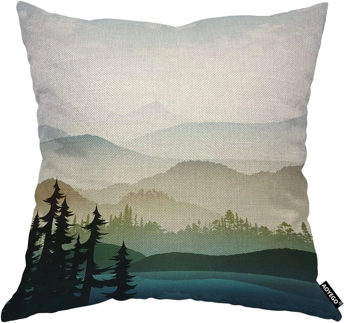 AOYEGO Nature Landscape Throw Pillow Cover Mountain Forest and Lake Summer...