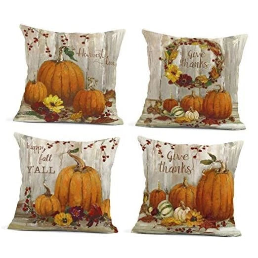 Pillow Covers Set of 4 Home Outdoor Decorative Halloween Pumpkins Retro Orange