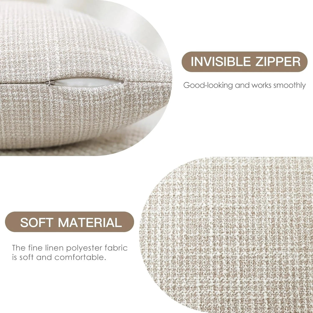 Pack of 2 Throw Pillow Covers 12X20 Inch Linen Beige Pillowcases Farmhouse Decor