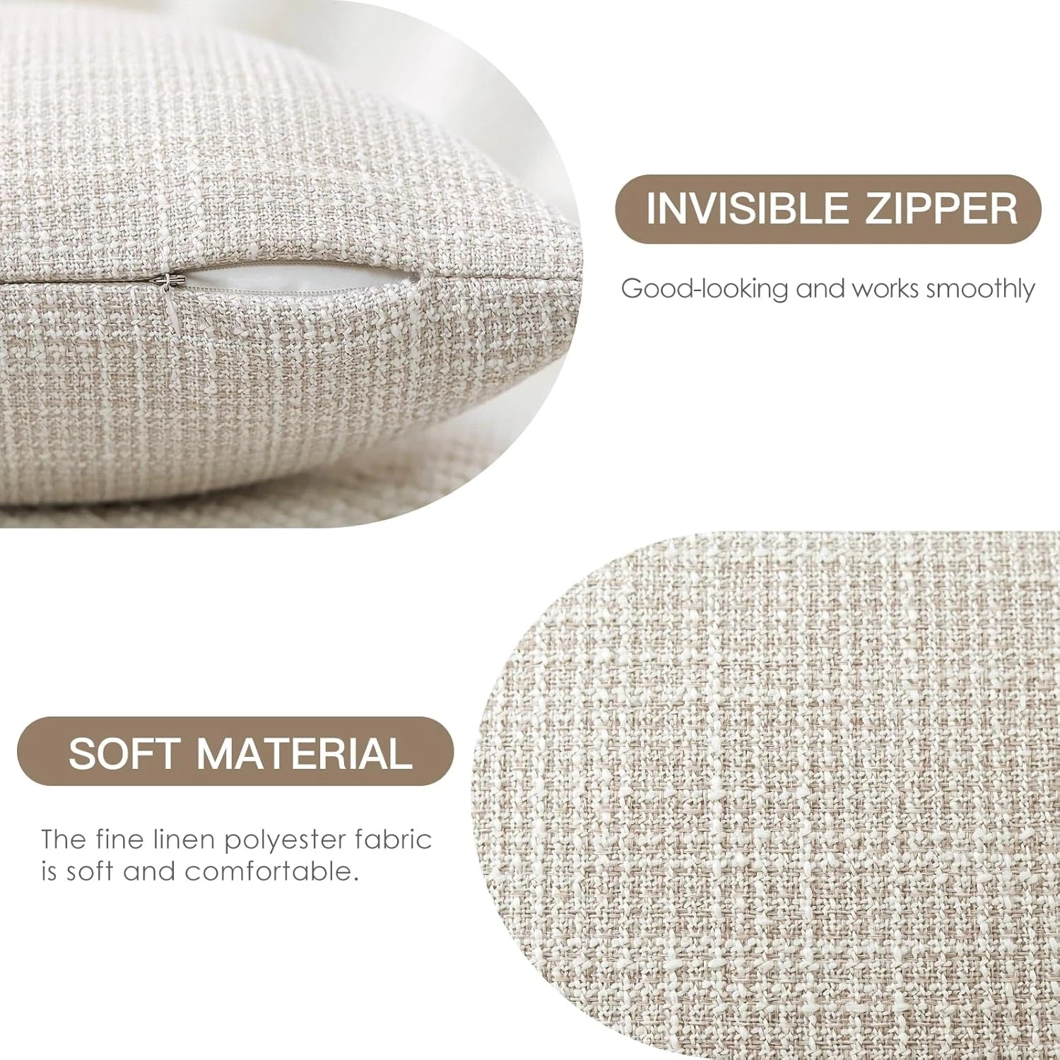 Pack of 2 Throw Pillow Covers 12X20 Inch Linen Beige Pillowcases Farmhouse Decor