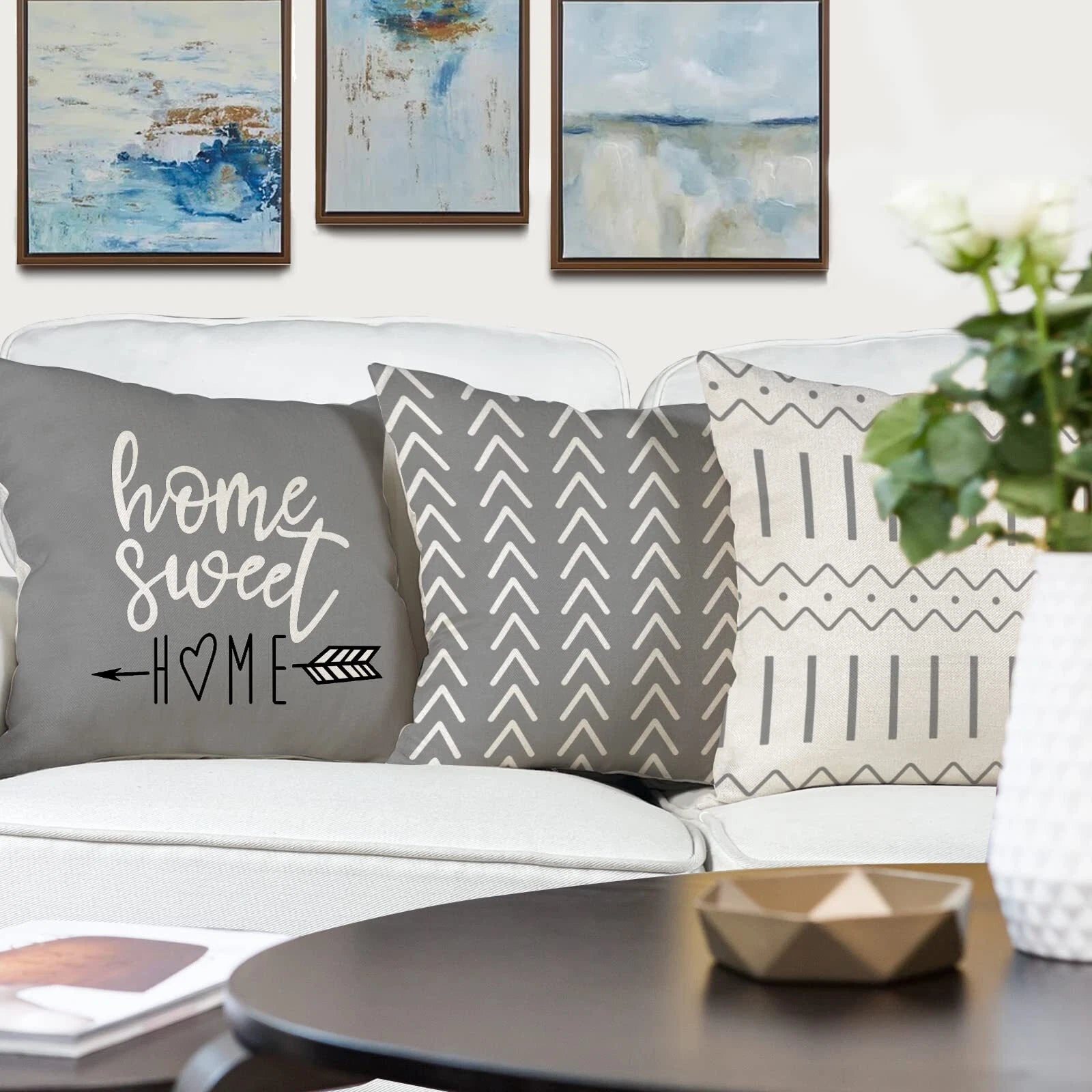Pillow Covers 20x20 Modern Sofa Throw Pillow Cover Decorative Outdoor Linen F...