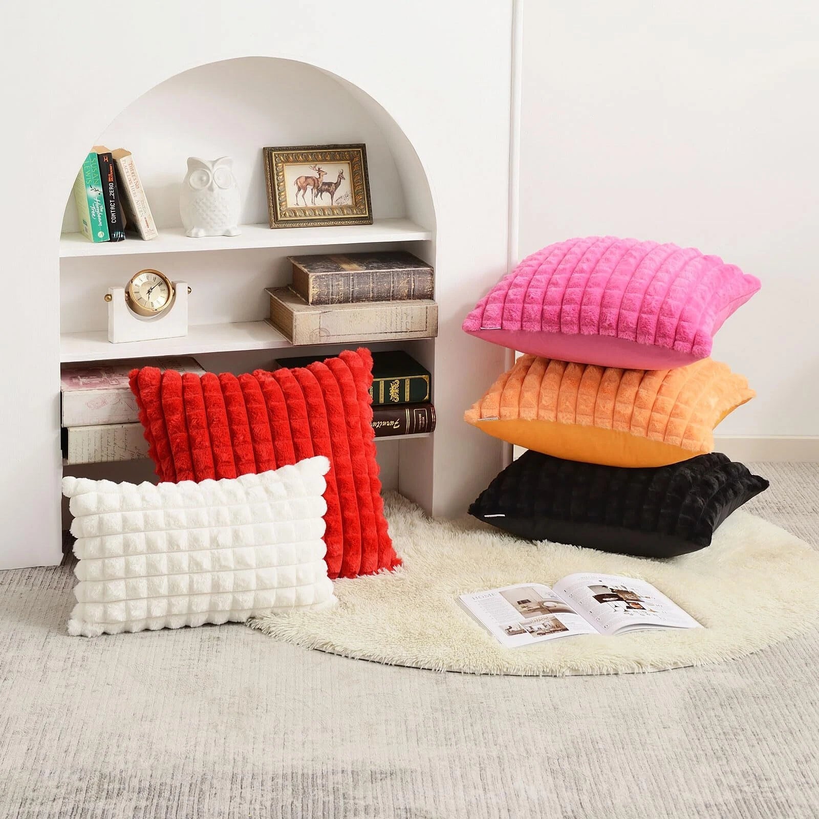 Grey Decorative Throw Pillow Covers 16x16 Inch Set of 2Square Gray Checked Cu...