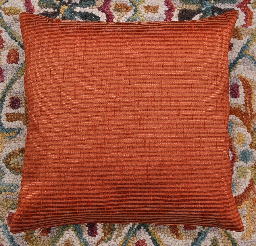 Ethnic 16 " Striped Indian Dupioni Brocade Silk Pillow/Cushion Cover Rusty Brown