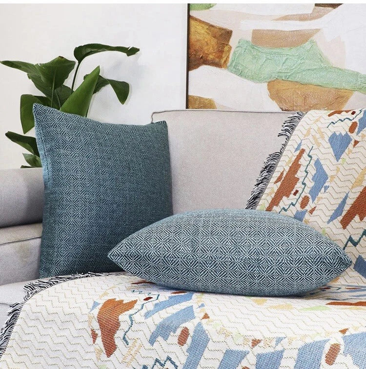 Jepeak Blue And Black Burlap Linen Throw Pillow Cover 24X24