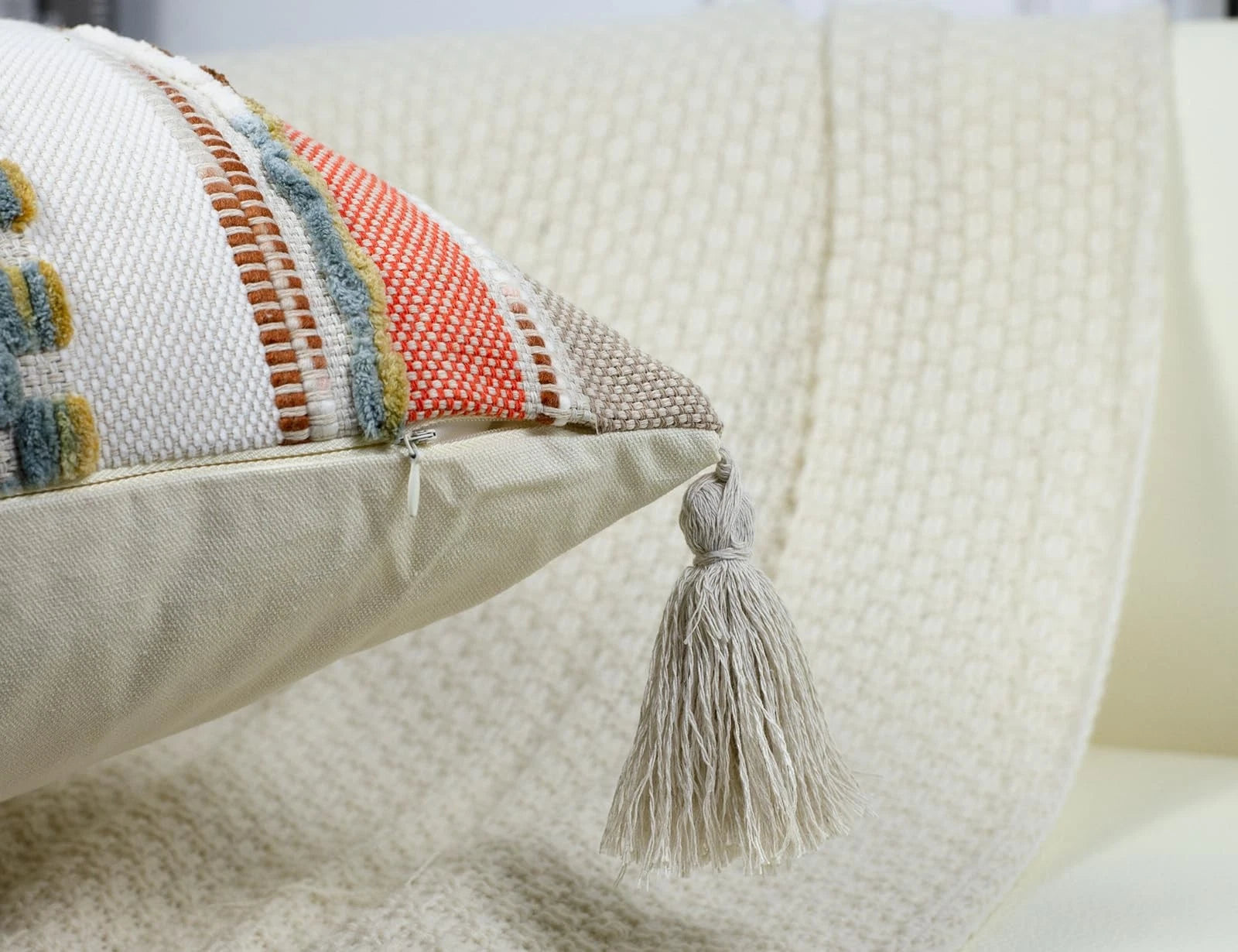 Boho Long Lumbar Throw Pillow Cover 14 x 36 Orange, Chenille Morocan Extra Lo...