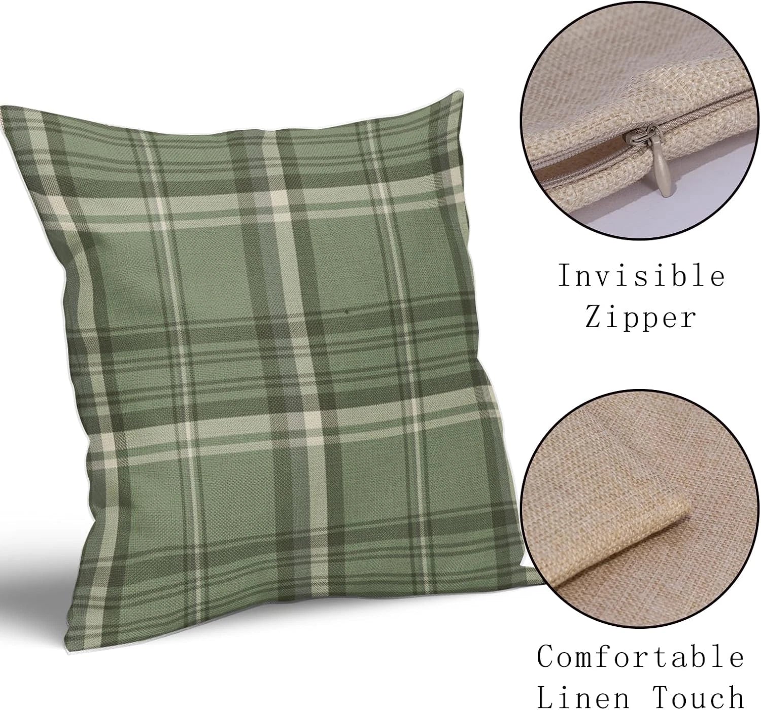 Sage Green Spring Plaid Pillow Covers 20X20 Set of 2 Buffalo Tartan Print Season