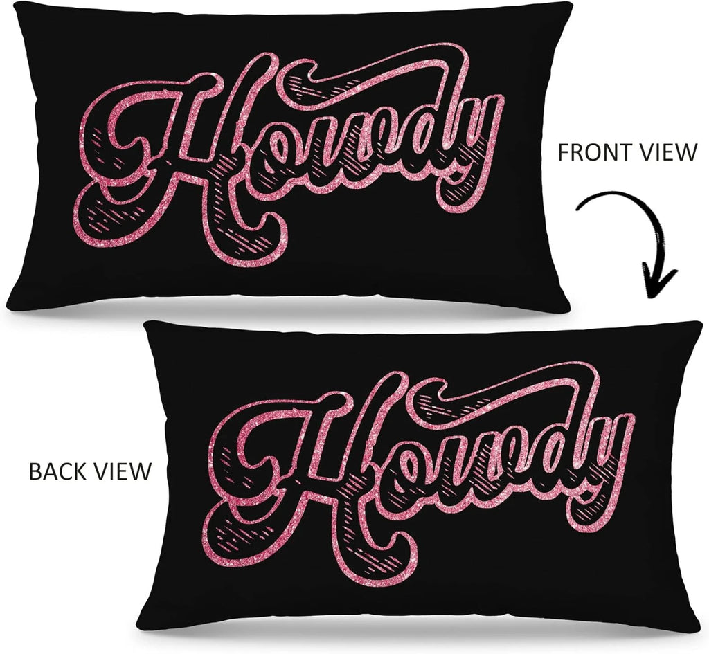 Preppy Funny Black Pink Howdy Throw Pillow Covers Couch Home Cushion Cover, West