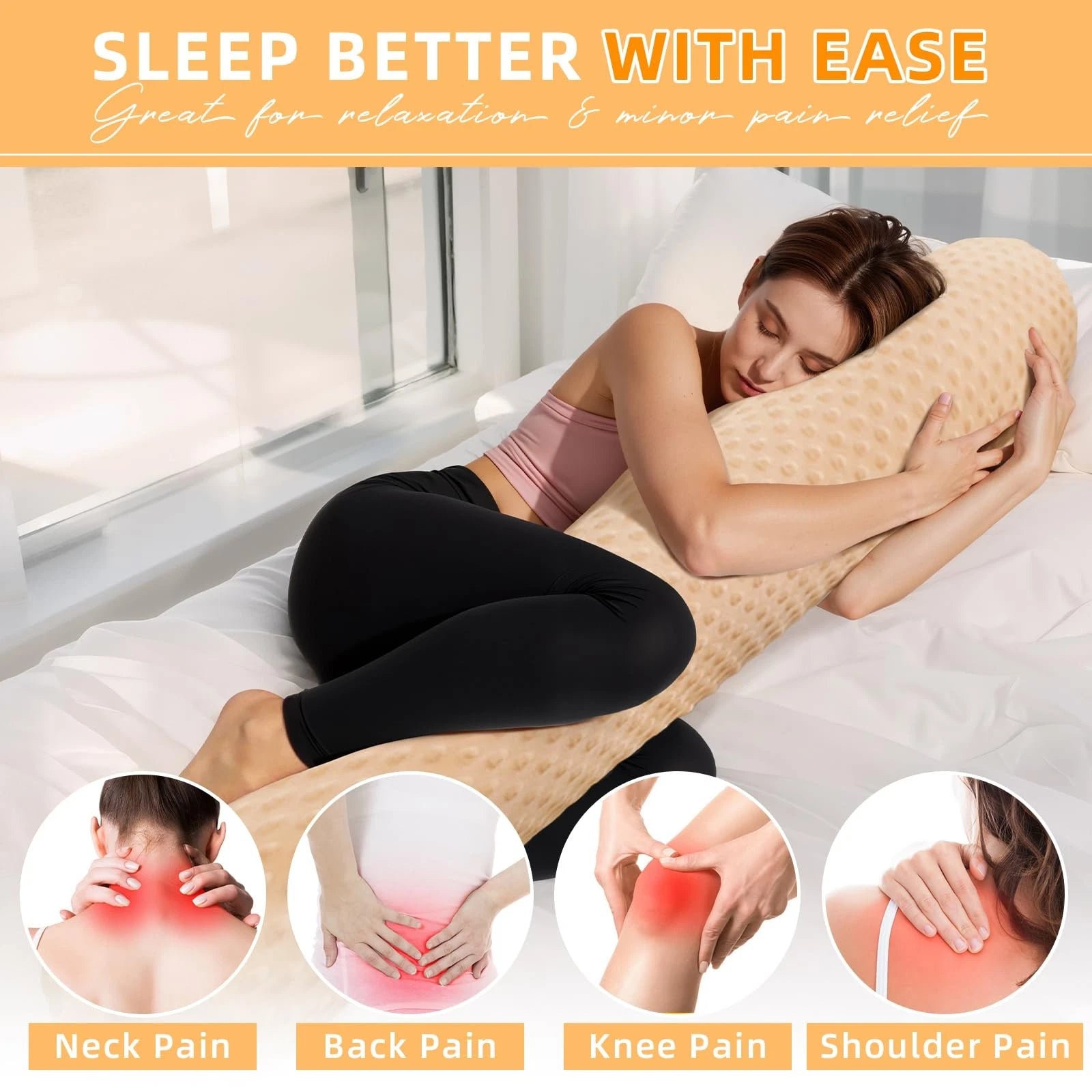 Long Bolster Pillows for Bed Queen Fluffy Round Body Pillow for Adults with R...
