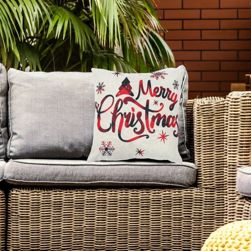 4pcs Christmas Cushion Cover Linen Printed Decorative Pillowcase for Sofa Seat
