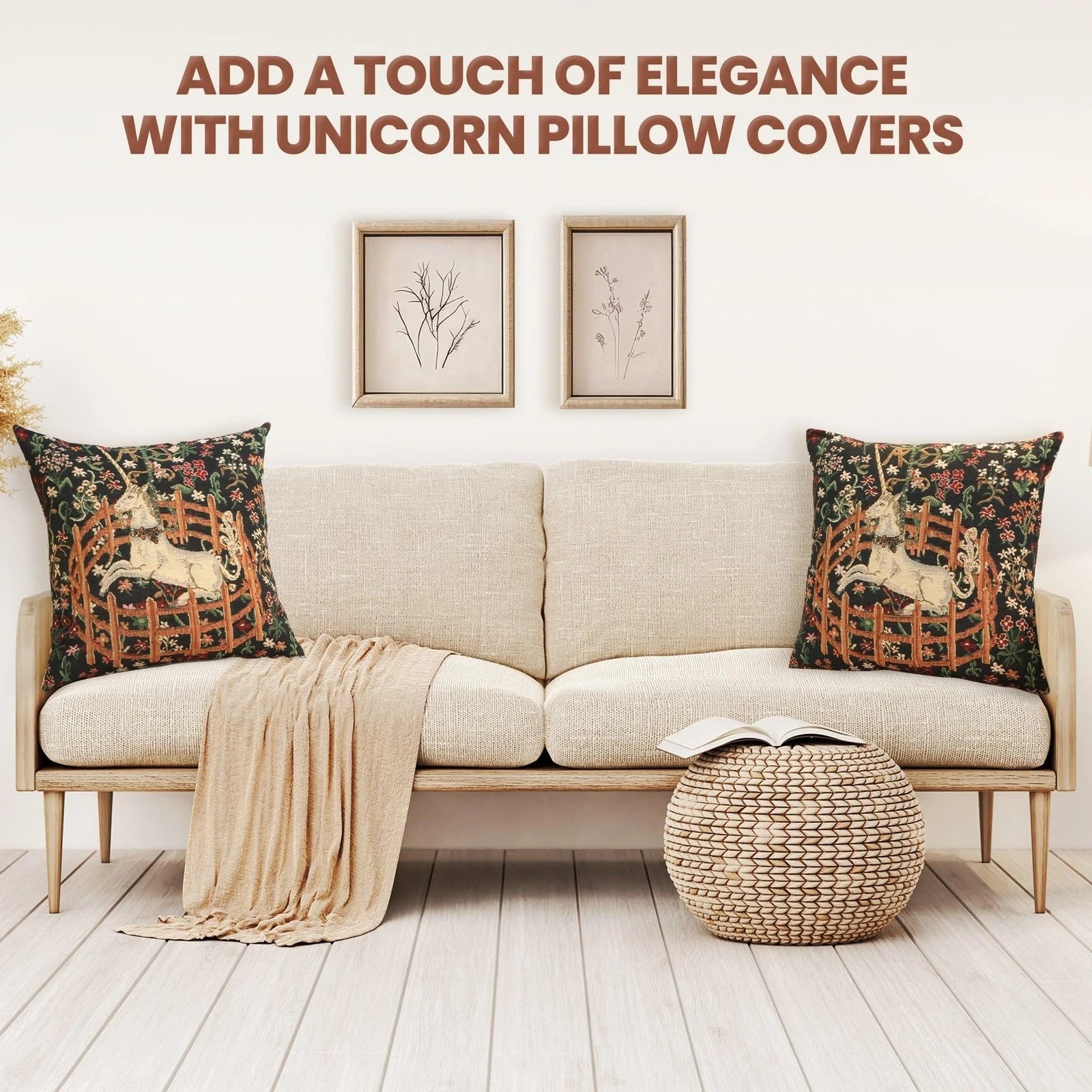 Charlotte Home Furnishings Couch Pillow Covers 16X16 in, Unicorn Decorative T...