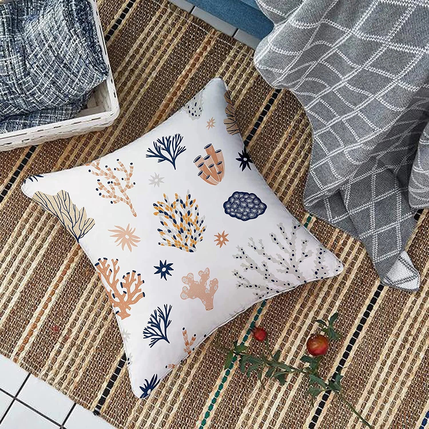 Printed Cotton Canvas Cushion Covers, Set of 5 ( 16 x 16 Inches )