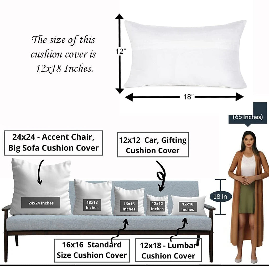 Printed Cotton Canvas Rectangular Cushion Covers, Set of 2 ( 12 x 18 Inches )