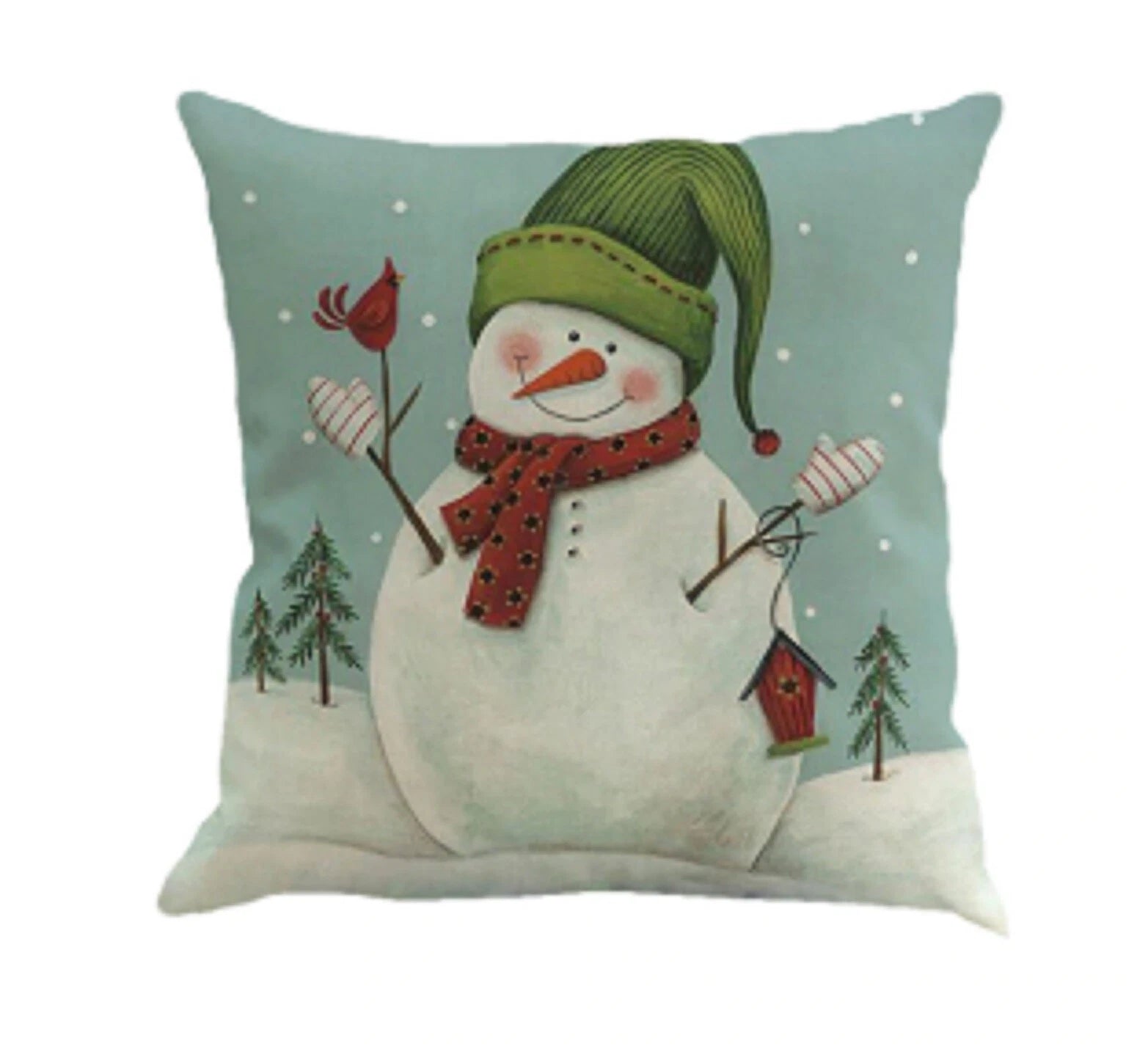 1x 45x45cm Sofa Cushion Cover Pillow Case Christmas Xmas Snowman Green Snow Man
