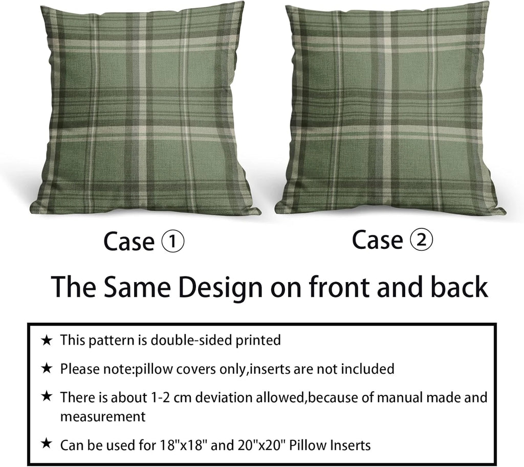 Sage Green Spring Plaid Pillow Covers 20X20 Set of 2 Buffalo Tartan Print Season