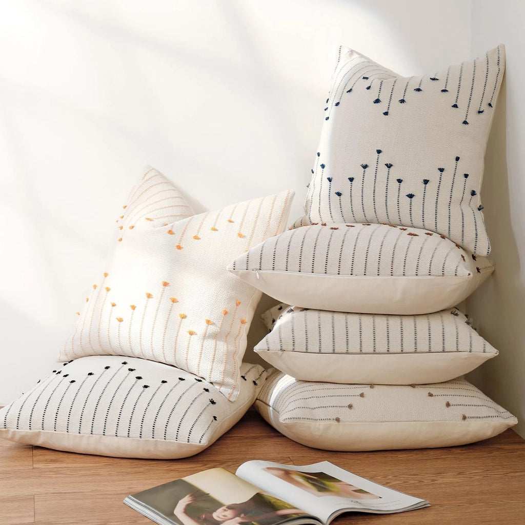 Boho Throw Pillow Covers 22x22 Set of 2 Neutral Woven Decorative Pillowcases ...
