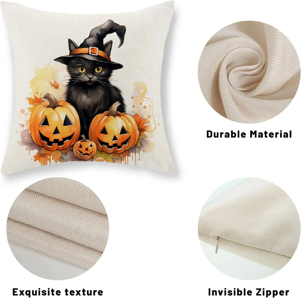 Halloween Pillow Covers 18X18 Set of 2 Black Cat Pumpkin Pillowcase Halloween De