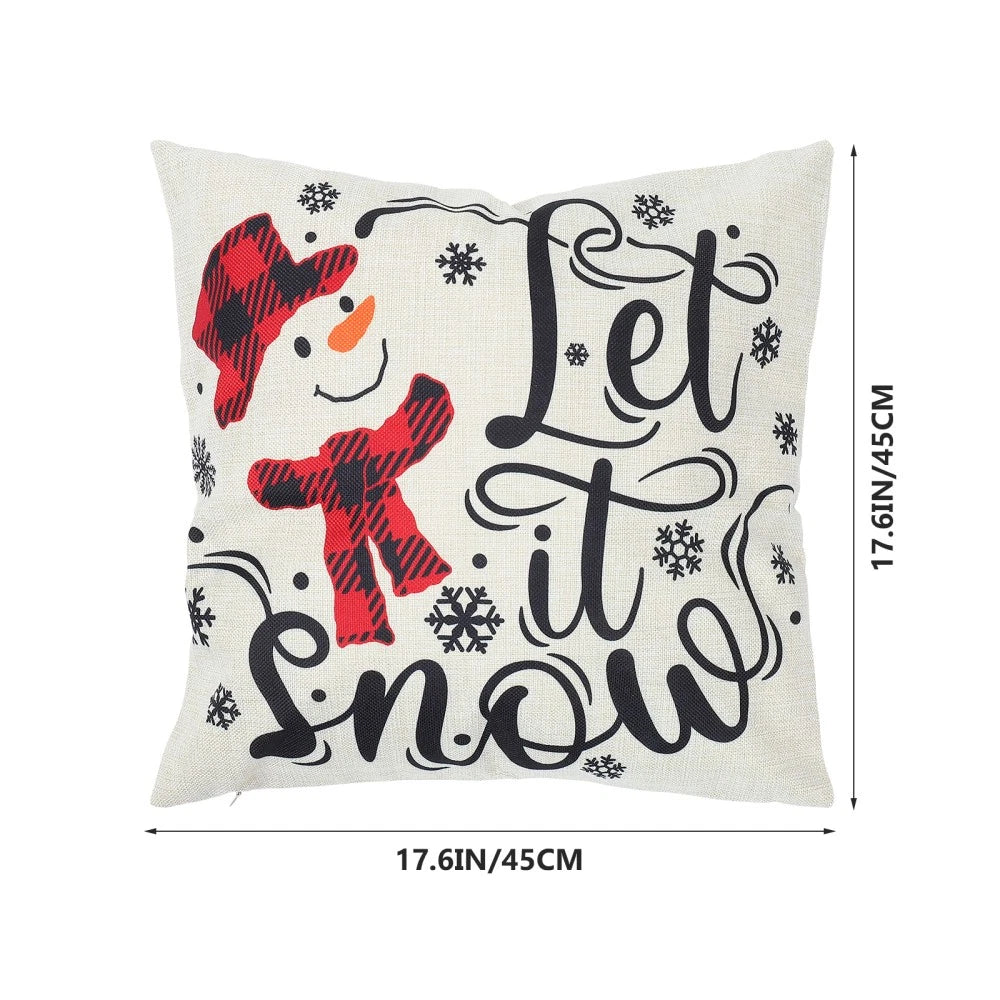 4pcs Christmas Cushion Cover Linen Printed Decorative Pillowcase for Sofa Seat