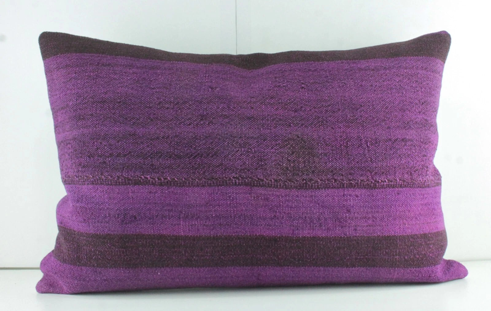 Decorative Turkish Kilim Lumbar Pillow Cover 16x23 Purple Kilim Sofa Cushion