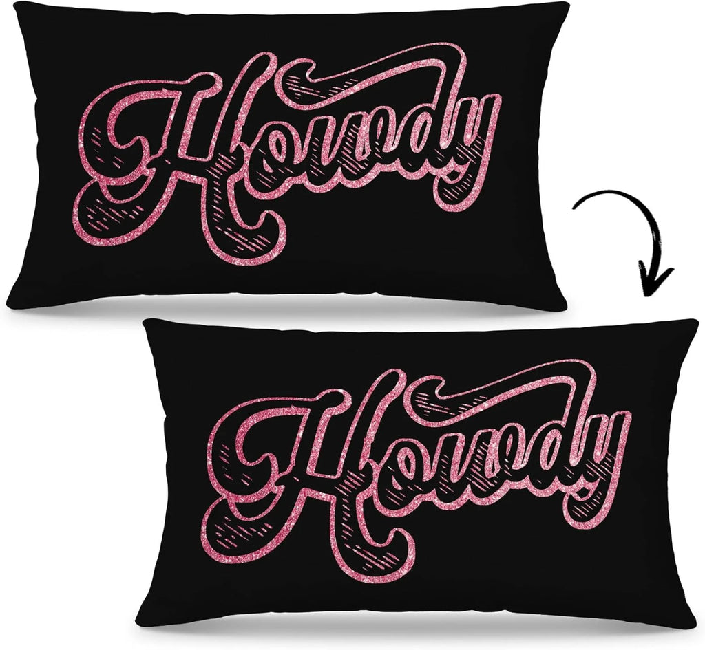 Preppy Funny Black Pink Howdy Throw Pillow Covers Couch Home Cushion Cover, West