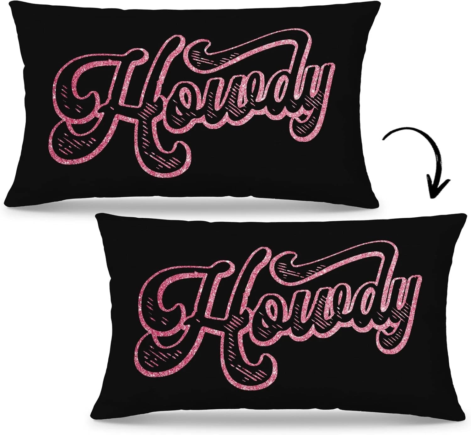 Preppy Funny Black Pink Howdy Throw Pillow Covers Couch Home Cushion Cover, West