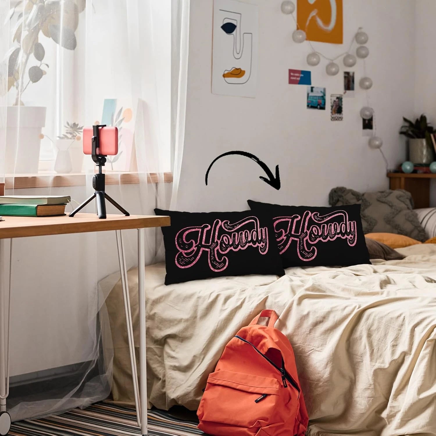 Preppy Funny Black Pink Howdy Throw Pillow Covers Couch Home Cushion Cover, West