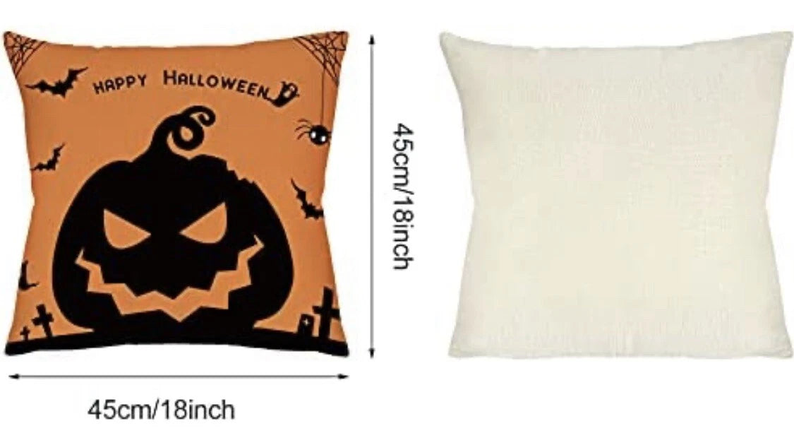 Halloween Set Of 4 Pillow Covers Decorative 18x18 Sofa Bed Chair Witch Pumpkin