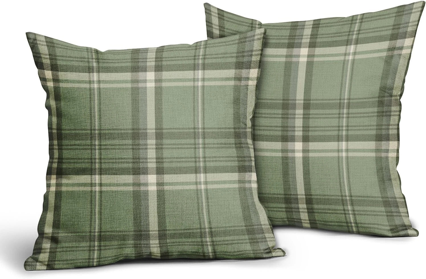 Sage Green Spring Plaid Pillow Covers 20X20 Set of 2 Buffalo Tartan Print Season