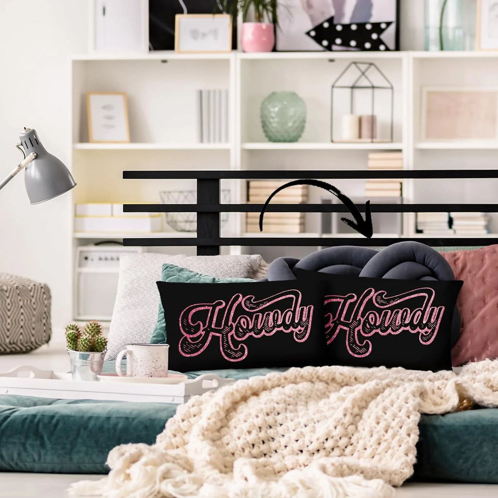 Preppy Funny Black Pink Howdy Throw Pillow Covers Couch Home Cushion Cover, West