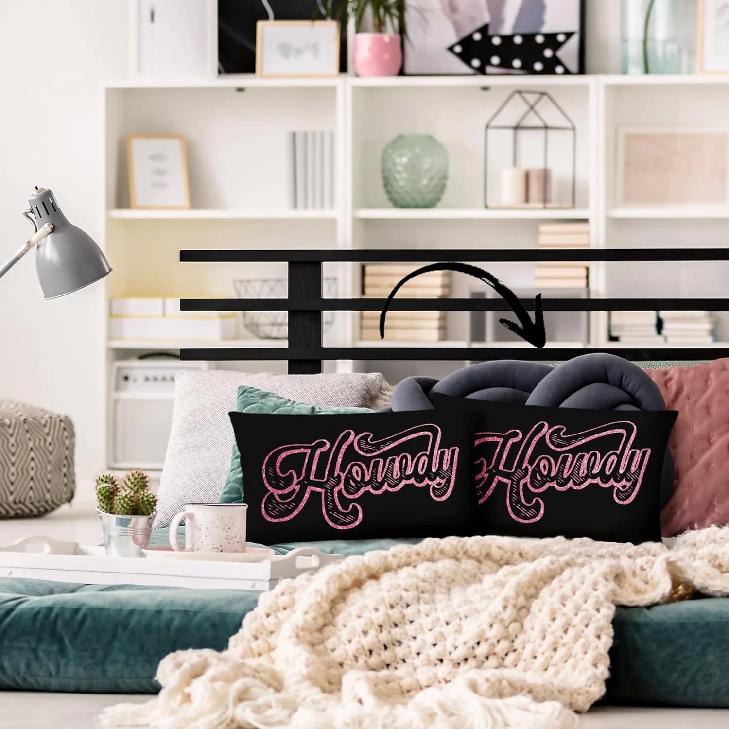 Preppy Funny Black Pink Howdy Throw Pillow Covers Couch Home Cushion Cover, West