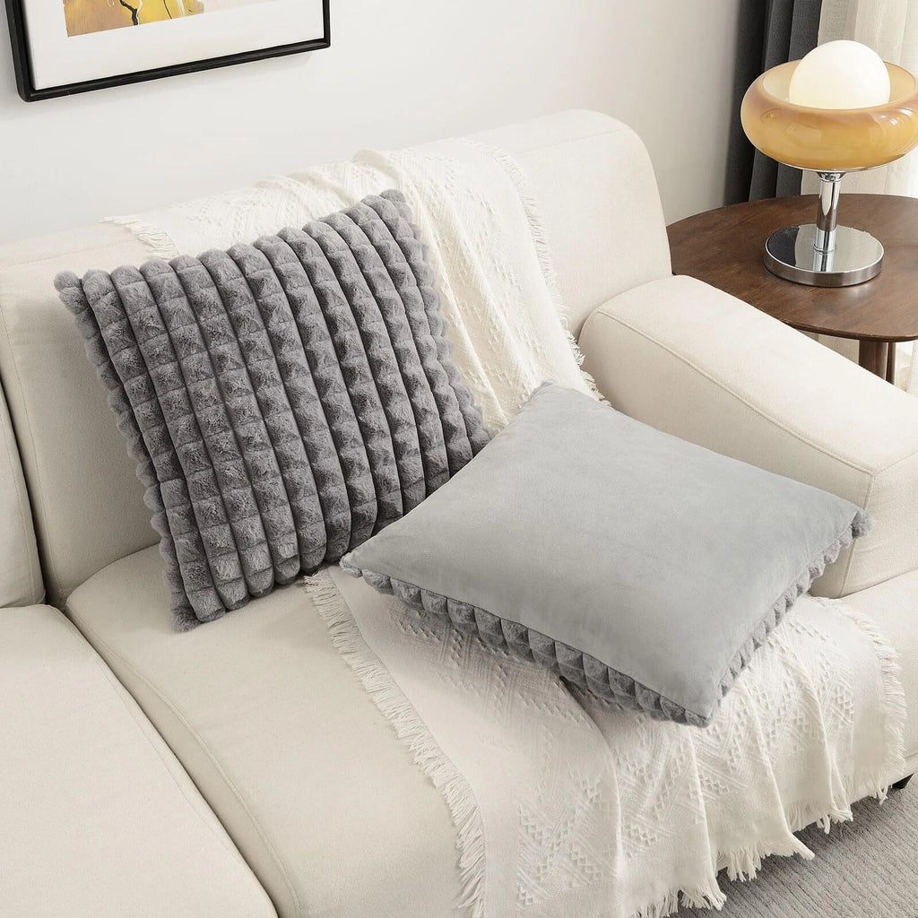 Grey Decorative Throw Pillow Covers 16x16 Inch Set of 2Square Gray Checked Cu...